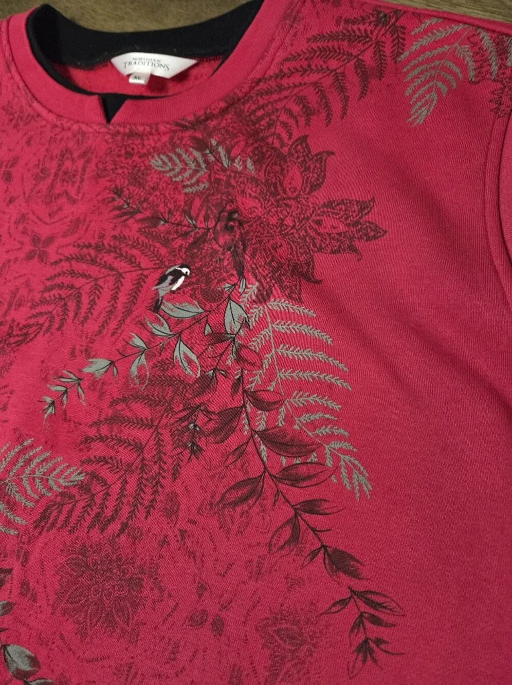 Northern Traditions Cardinal Bird Floral Crewneck Sweatshirt - Picture 2 of 8